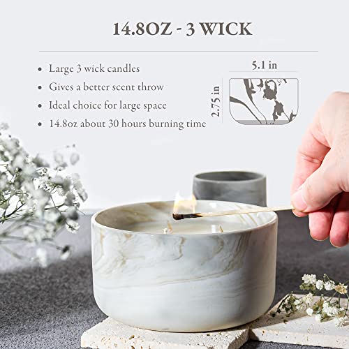 Vanilla Caramel Soy Candle, 14.8oz Soy Wax, 3 Wicks, Long-Lasting with Heat-Resistant Ceramic Jar, Soy Candles for Home Sc...