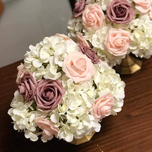 Higfra Artificial Flowers 25pcs Real Looking Blush Foam Fake Roses with Stems for DIY Wedding Bouquets White Bridal Shower...