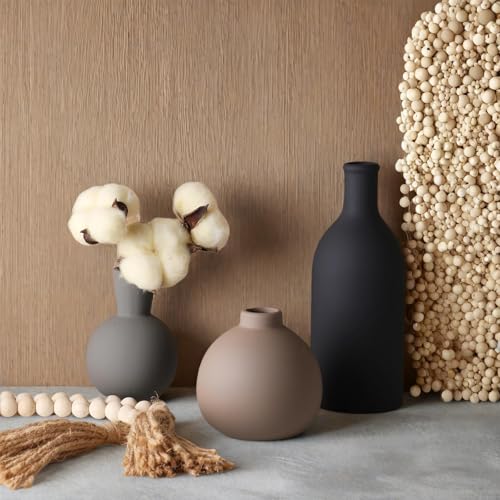 Ceramic Vase Set of 3, Vases Home Decor, Neutral Rustic Modern Farmhouse Decor, Pottery Vases for Pampas Grass Dried Fresh...