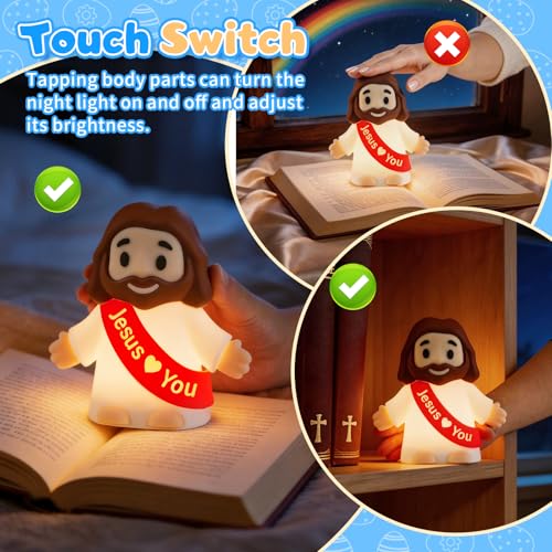 GZJQW Jesus Night Light, Jesus Love You Night Light for Kids, 3-Speed Adjustable Silicone Touch Control Nightlight, Table ...