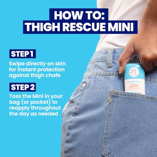 Megababe Thigh Rescue Anti-Chafe Stick Mini | Travel size, great for on-the-go | Prevents skin chafe & irritation | Thigh...