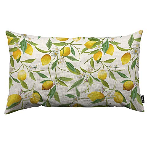 HOSNYE Lemon Throw Pillow Cover Fruits and Leaves Floral Linen Fabric for Couch Bed Sofa Car Waist Cushion Cover 12 x 20 i...