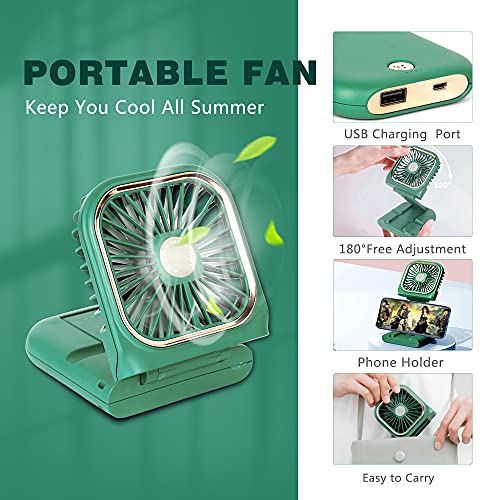 Portable Mini Fan - 5 in 1 with Phone Holder, Desk Fan, USB Rechargeable, 3000 mAh Power Bank, 3 Speed Adjustable, Neck La...