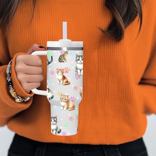 40 OZ Kitty Cat Tumbler with Handle.Kitty Cat Lover Cup Gift.40 OZ Unique Birthday Christmas Kitty Cat Tumblers Gifts for ...