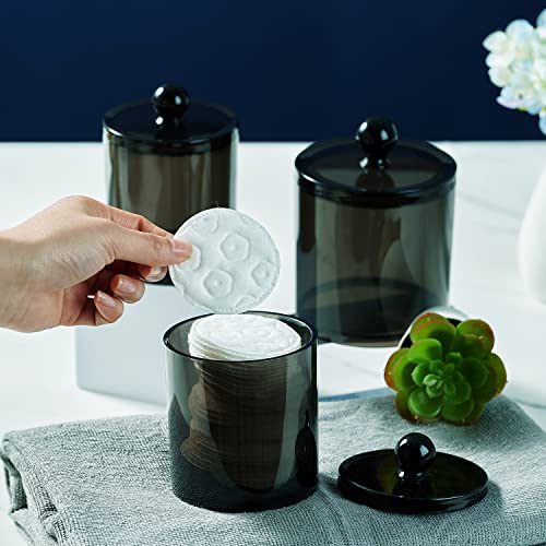 SheeChung 3-Pack Qtip Holder Black,Plastic Qtip Dispenser with Lids,Apothecary Jars with Labels,Minimalist Shatterproof Ba...