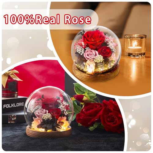 pisyae Forever Flowers Gifts Mom .Birthday Gifts for Women, Preserved Flowers in Glass Fresh Flowers for Delivery Prime re...