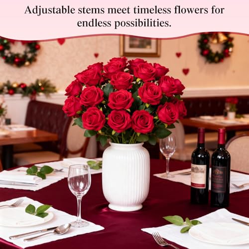 Yimomoyi Fake Red Roses Set, 50 PCS Artificial Flowers Bulk, Realistic Silk Faux Rose with Stems, for Wedding Decoration, ...