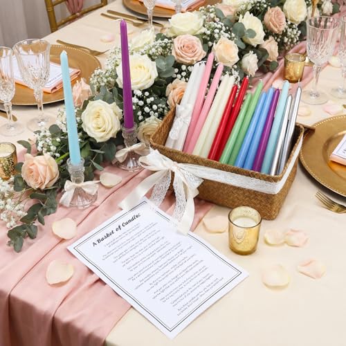 MTLEE Candlestick Wedding Poem Gift Box 18 Colored Taper Candles 2 Glass Taper Candlestick Holders Storage Basket White La...