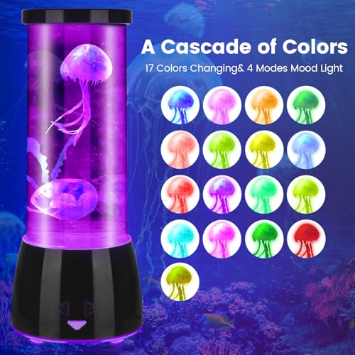 Eadaiylon Jellyfish Lamp 17 Color Changing with 4 Modes, Electric Jellyfish LED Mood Lamp Tank Table Night Light Home Deco...