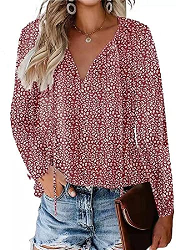 CERYIWER Women's Short Sleeve Casual Shirts Boho Floral Print V Neck Tops Loose Blouses