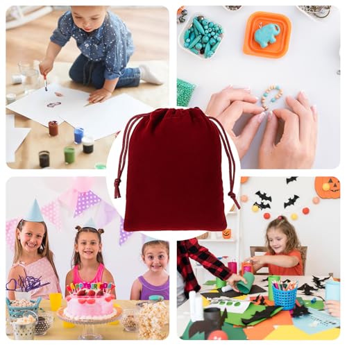 LIQWEI 20Pcs Velvet Drawstring Pouches, Mini Velvet Gift Bag, Jewelry Pouch Bag Burgundy Gift Bags, Small Drawstring Bags ...
