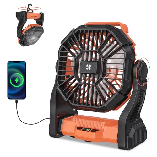 Deller Portable Camping Fans, Battery Operated Fan with LED Light 4 Speeds & Hook, Cordless Battery Powered Fans for Tent ...