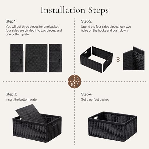 UBBCARE 2 Pack Wicker Basket, 13.4L×8.3H×7.1W inch Woven Paper Rope Storage Baskets for shelves, Foldable Rectangular Stor...
