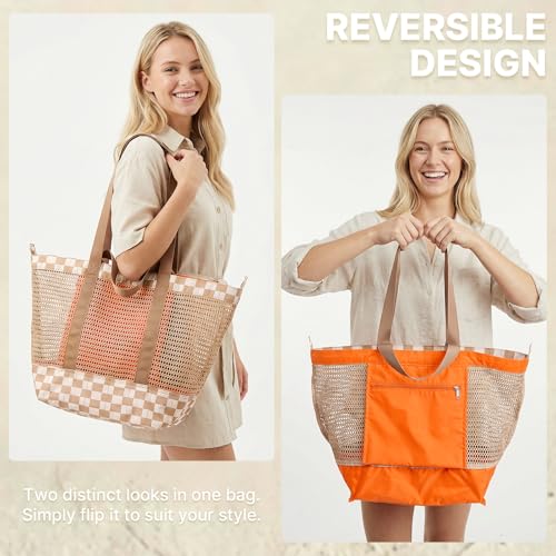 G4Free Mesh Beach Bags for Women Men Extra Large Packable Beach Tote Bag Reversible Travel Pool Shopping
