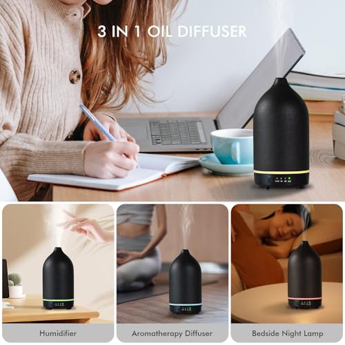 Essential Oil Diffuser Ceramic Diffuser -Aromatherapy Diffuser for Essential Oils with Timer and 7 Colors LED Light Ultras...