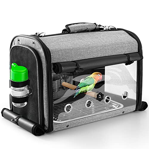 SUERTREE Bird Carrier Bag with Stand, Lightweight Backpack for Parrot, Portable Cockatiel Travel Cage with Accessories, Pe...