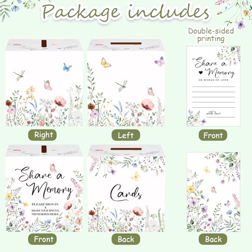 Fainne 50 Pcs Floral Share a Memory Cards with Celebration of Life Box Funeral Advice Cards Thank You Sympathy Holder Box ...