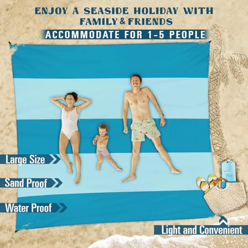 Famstar Beach Blanket Sandproof Waterproof 78''×81''1-5 Adults Oversized,Compact Lightweight Durable Beach Mat for Travel ...
