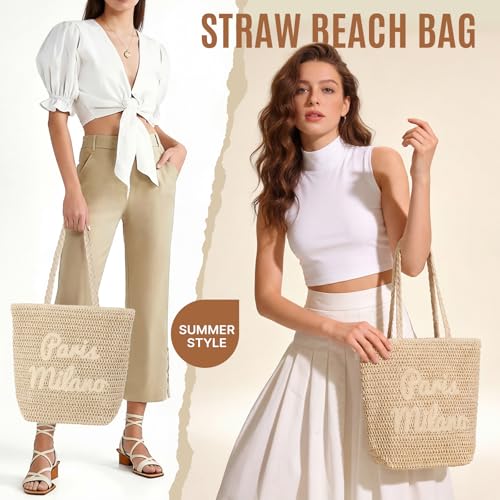 Beach Bags for Women - Large Straw Bag Woven Beach Tote, Summer Handmade Shoulder Handbag