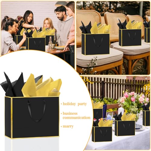 Epoesch 12 Pack Black Gift Bags with Handles – Includes 24 Tissue Paper – 11.8"x10"x4" – Elegant 5 Senses Gift Bags for We...