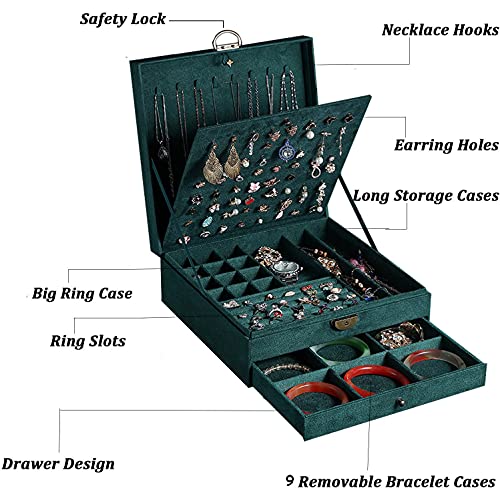 GYJOYERO Women Jewelry Box Lockable 3 Layers Large Jewelry Organizer Storage Case for Earrings Necklaces Rings Bracelets,G...