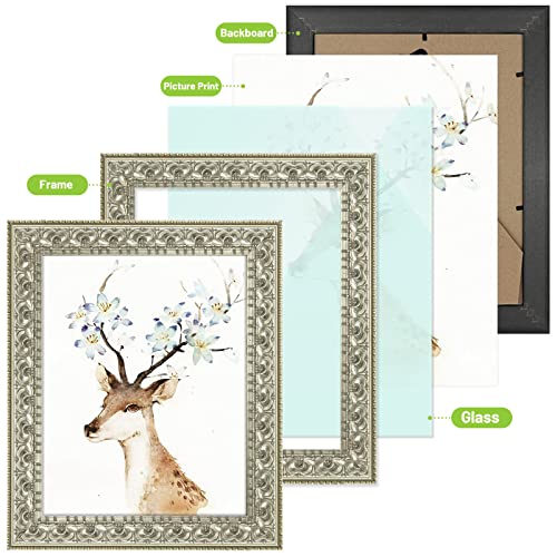 Golden State Art, 8X10 Ornate Finish Photo Frame, Silver Beige Color, Real Glass