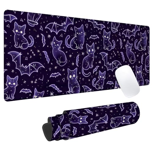 Black Cat Bat Gaming Mouse Pad, Office Desk Mat, Anti-Slip Rubber Base Cool Aesthetic Mouse Pads for Computer Laptop Keybo...