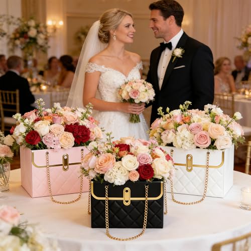 6 PCS Flower Paper Gift Box, Bouquet Storage Bucket Florist Handbag with Metal Chain Flower Bouquet Box Gift Wrap Bags Flo...