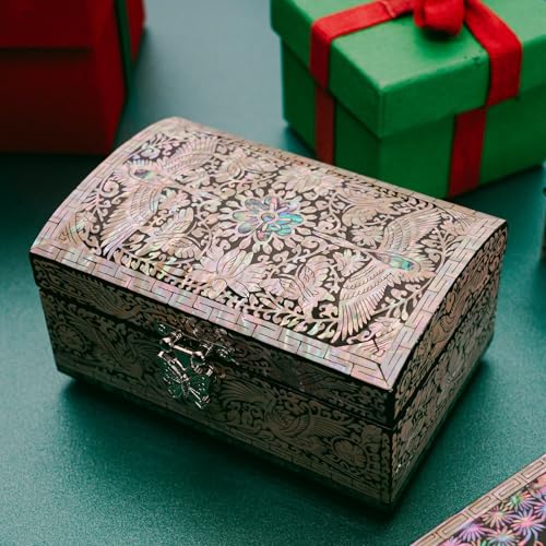 February Mountain Mother of Pearl Wooden Trinket Box - Abalone shell Jewelry box for mom, daughter, sister, friend - Trink...