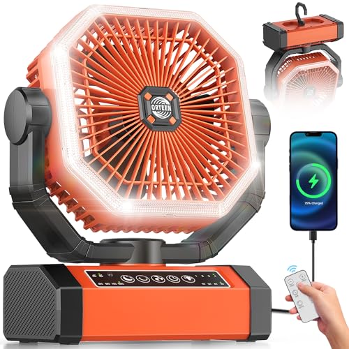 Battery Powered Fan - 9-Inch Rechargeable Fan Portable, 24000mAh(60Hrs) Camping Fans for Tent, Auto Oscillation Cordless, ...