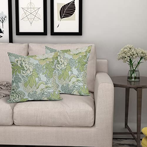 Sweetshow Spring Green Flowers Chinoiserie Pillow Covers 2 Packs 20x20 Inch Lighe Green Floral Throw Pillows Vintage Sage ...