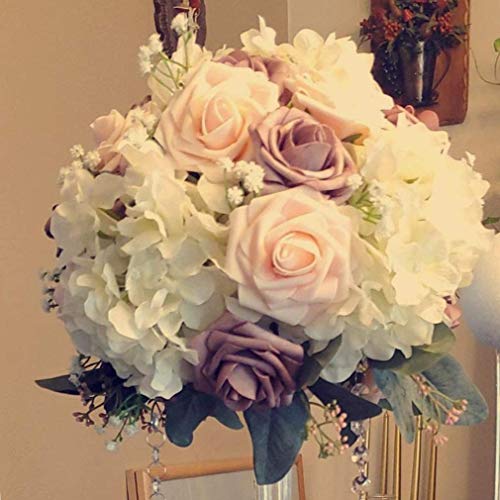 Higfra Artificial Flowers 25pcs Real Looking Blush Foam Fake Roses with Stems for DIY Wedding Bouquets White Bridal Shower...