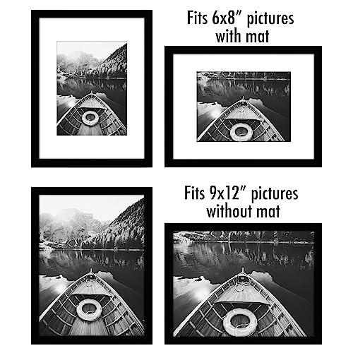 Americanflat 9x12 Picture Frame with Polished Plexiglass - Set of 5 - Use as 6x8 Frame with Mat or Display 9x12 Photo With...