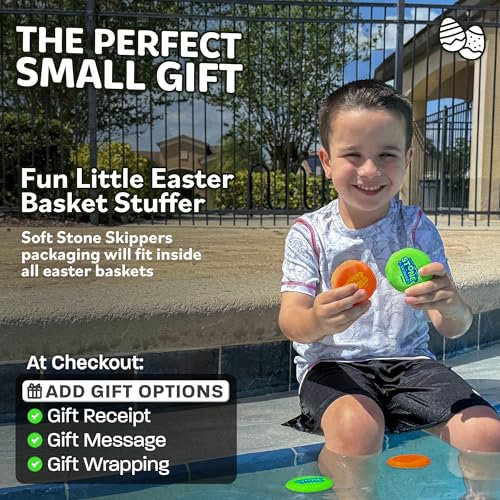 Soft Stone Skippers Game – Fun Pool Toys for Kids All Ages - 4 Pack Water Skipping Discs Set - Beach Games Easter Basket S...