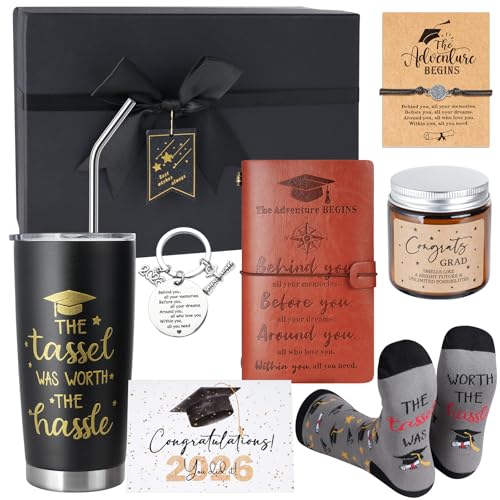 KEASKELL 2026 Graduation Gifts Box, Class of 2026 Graduation Gift Box Set with 20 Oz Tumbler, Notebook, Socks, Pen, Bracel...