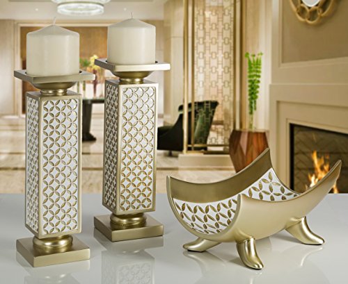 Creative Scents Schonwerk Diamond Lattice Pillar Candle Holders, Set of 2 Centerpiece Table Decorations Home Decor for Din...