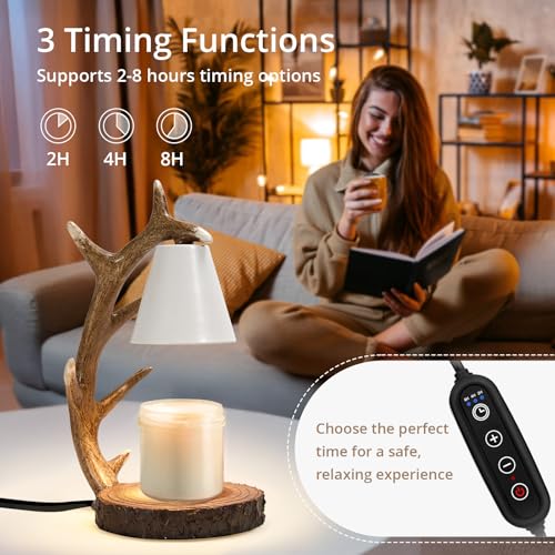 VKYN Candle Lamps,Candle Warmer Lamp with Timer Dimmer for New Home Bedroom Decoration Handcrafted with Resin Reindeer Ant...