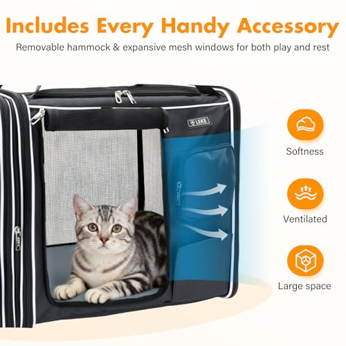 Lekereise Large Cat Carrier Soft Sided, 28" x 13" x 13", Large cat Travel Carrier for 2 Cats with Zipper Locks for Moving ...