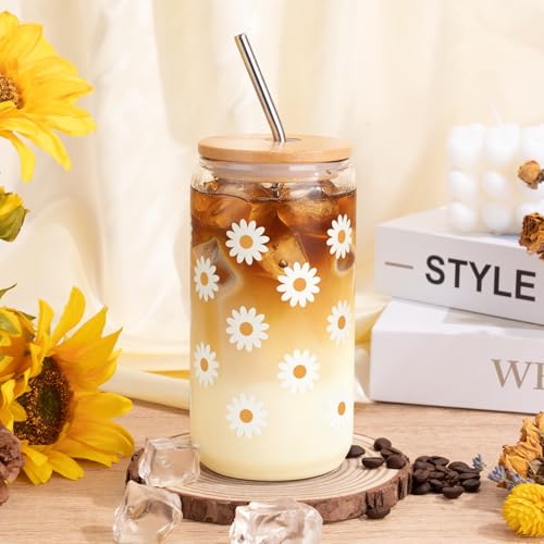 isolune Birthday Gifts For Women, Teen Girl, Her - Gift Baskets with Cute Daisy Aesthetic Glass Cups Gift Set 7pcs - Perfe...