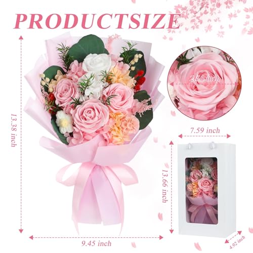 HOTKBO Flowers for Delivery, Preserved Flowers Bouquets – 4 Eternal Pink Roses that Last 2-3 Years,Gift for Mom Grandma Wi...