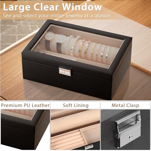 Jolensoy Jewelry Organizer Box with Clear Glass Lid, Bracelet Holder Jewelry Storage Case for Earrings, Rings, Bangles, Wa...