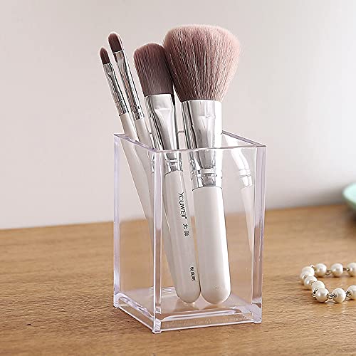 HSYMQ Clear Acrylic Pencil Pen Holder Cup, Clear Makeup Brush Holder, Acrylic Desk Accessories, Stationery Organizer for O...