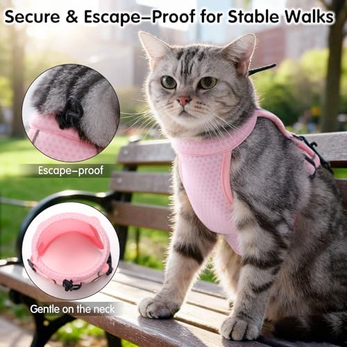 LIANZIMAU Cat Harness and Leash Escape Proof,Adjustable Cat Harness for Outdoor Walks with Reflective Strip, Lightweight a...
