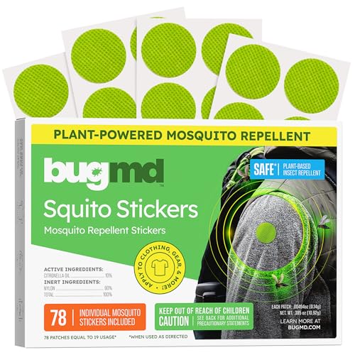 BugMD Squito Stickers Mosquito Repellent Patch Stickers for Adults (78 Patches), Safe & Effective Insect Repellent Patches...