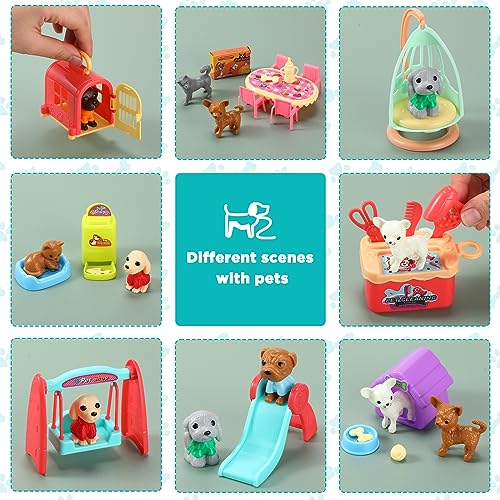Leyndo 48 Pcs Dog and Cat Pet Figurine Playset Role Pretend Toy Set for Kids Realistic Educational Pet Care Center Dollhou...