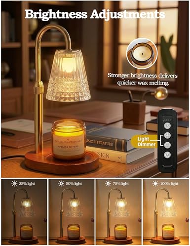 Candle Warmer Lamp with Timer Dimmable, Height Ajustable Candle Lamp Warmer for Jar Candles, Gold Electric Lamp Candle War...