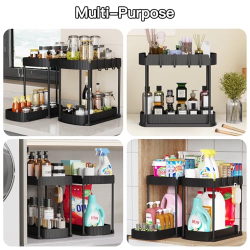 Ukeetap Multi-Purpose Pull-Out Storage Organizers, Under Sink/Cabinet Organizers and Storage for Bathroom & Kitchen, Blac...