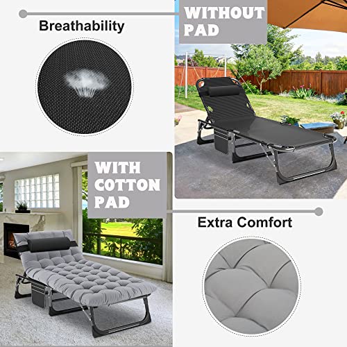 ABORON Chaise Lounge Chair,5 Positions Padded Outdoor Tanning Chair,Heavy Duty Portable Lounge Chair for Outdoor Sunbathin...