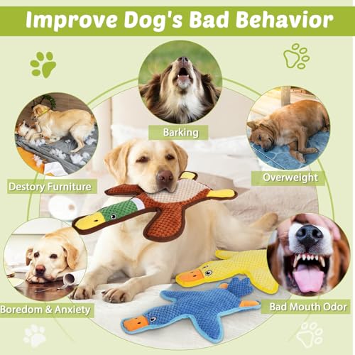 Eneston Dog Toys 3-Pack Cute Duck Shapes Puppy Toys No-Stuffing Squeaky and Crinkle Interactive Dog Chew Toy for Small to ...