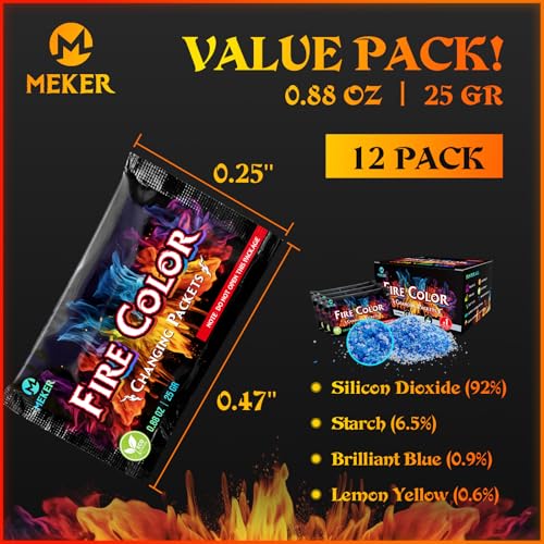 MEKER Fire Color Changing Packets - Fire Pit, Campfires, Outdoor Fireplaces, Bonfire - Magic Colorful Changing Fire - Perf...